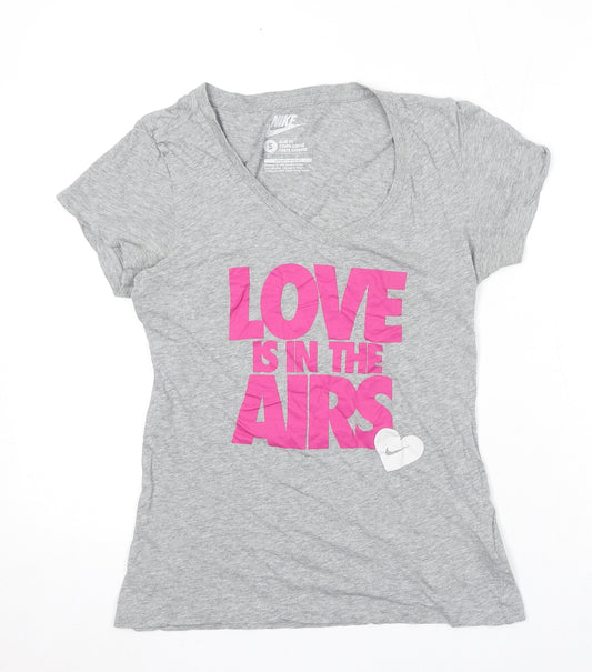 Nike Womens Grey Cotton Basic T-Shirt Size S V-Neck - Love is In The Airs