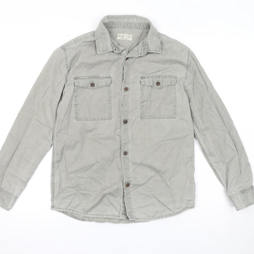 Zara Boys Grey Cotton Basic Button-Up Size 11-12 Years Collared Button