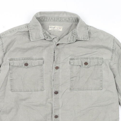 Zara Boys Grey Cotton Basic Button-Up Size 11-12 Years Collared Button
