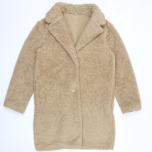 Uniqlo Womens Beige Overcoat Coat Size M Button - Teddy Bear Style