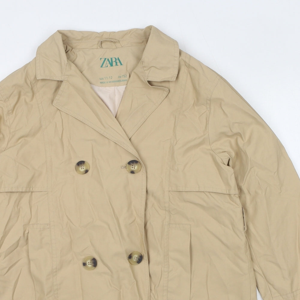 Zara Girls Beige Overcoat Coat Size 11-12 Years Button