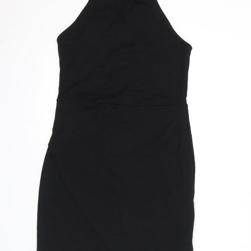 FOREVER 21 Womens Black Rayon Bodycon Size L Halter Zip