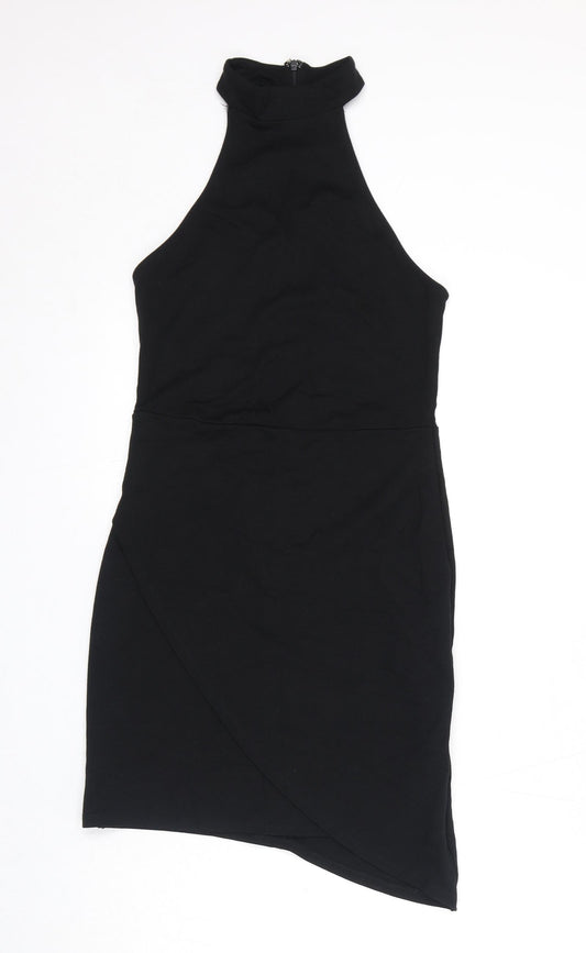 FOREVER 21 Womens Black Rayon Bodycon Size L Halter Zip