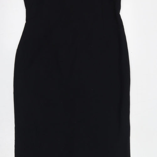 Dorothy Perkins Womens Black Polyester Shift Size 16 V-Neck Zip