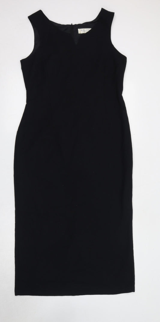 Dorothy Perkins Womens Black Polyester Shift Size 16 V-Neck Zip