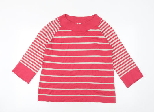 Thought Womens Pink Round Neck Striped Cotton Pullover Jumper Size M
