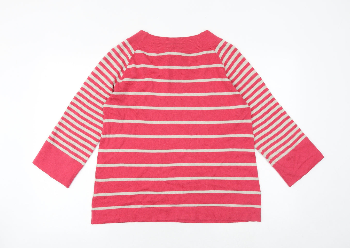 Thought Womens Pink Round Neck Striped Cotton Pullover Jumper Size M