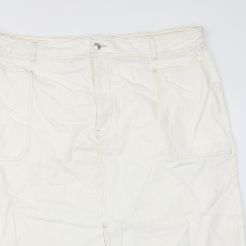 Marks and Spencer Womens White Cotton A-Line Skirt Size 24 Zip