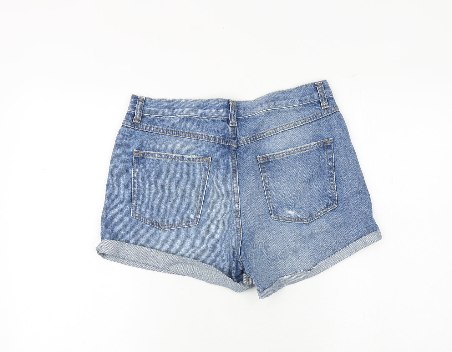 Topshop Womens Blue 100% Cotton Mom Shorts Size 12 Regular Zip - Distressed Look