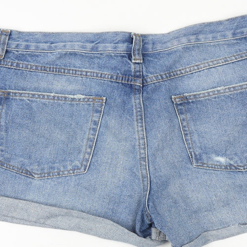 Topshop Womens Blue 100% Cotton Mom Shorts Size 12 Regular Zip - Distressed Look
