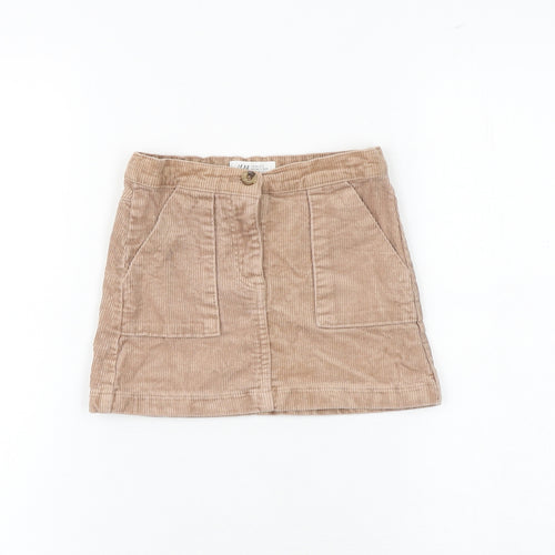 H&M Girls Brown Cotton A-Line Skirt Size 3-4 Years Regular Button