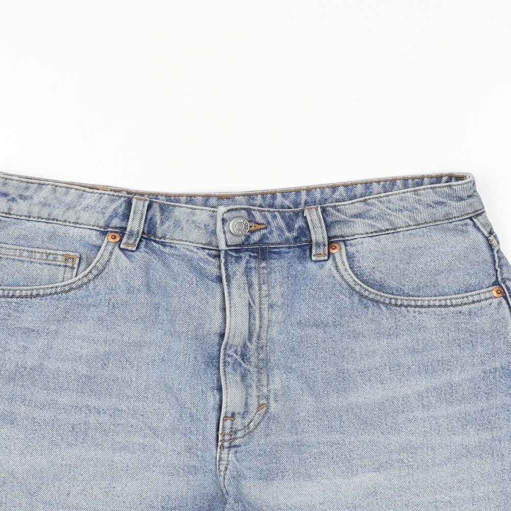 Monki Womens Blue 100% Cotton Cut-Off Shorts Size 30 in Regular Zip