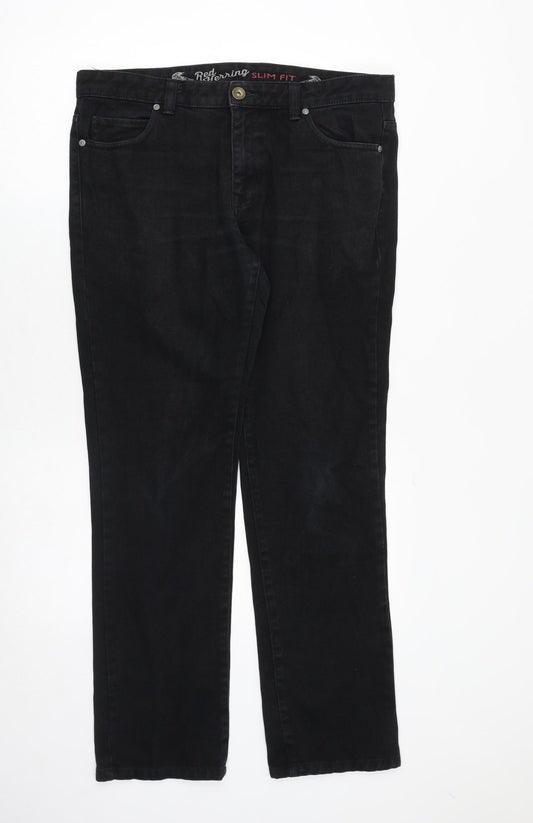 Red Herring Mens Black Cotton Straight Jeans Size 36 in Slim Zip