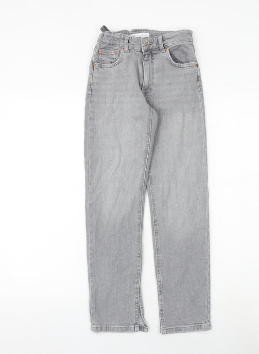 Zara Girls Grey Cotton Straight Jeans Size 10 Years Regular Zip