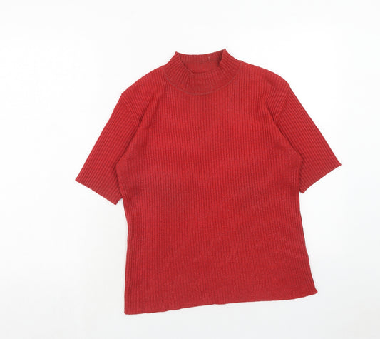 Bonmarché Womens Red Acrylic Basic T-Shirt Size XL Mock Neck
