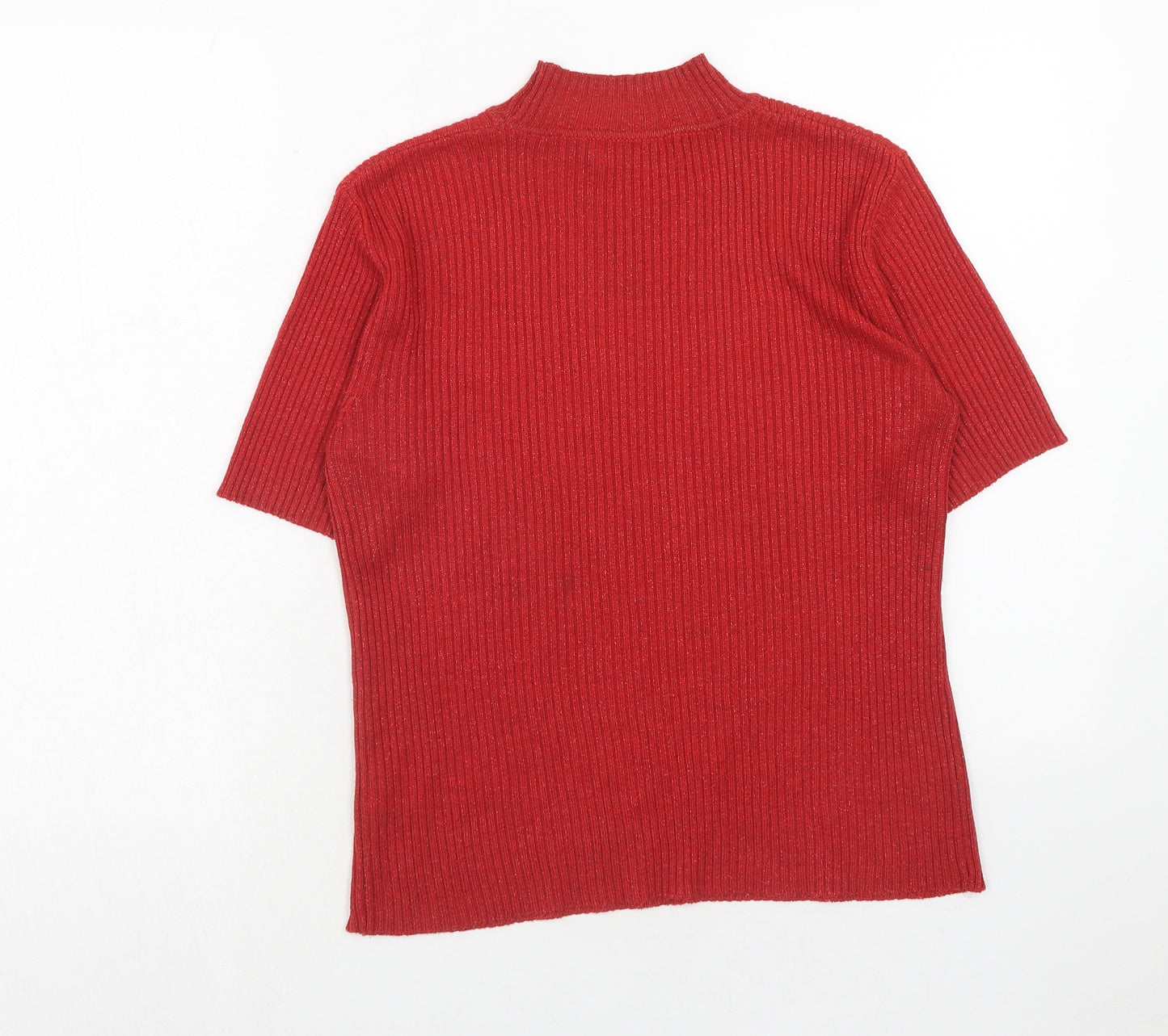 Bonmarché Womens Red Acrylic Basic T-Shirt Size XL Mock Neck