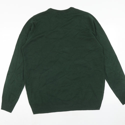 Livergy Mens Green Round Neck Acrylic Pullover Jumper Size L Long Sleeve - Christmas Reindeer