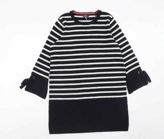 Joules Womens Black Striped Acrylic Jumper Dress Size 14 Round Neck Pullover