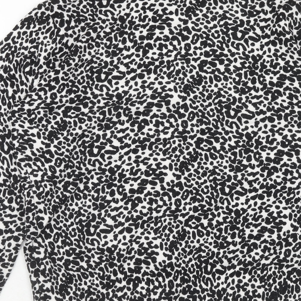Jeanne Pierre Womens Black Round Neck Animal Print Viscose Cardigan Jumper Size L - Leopard Pattern