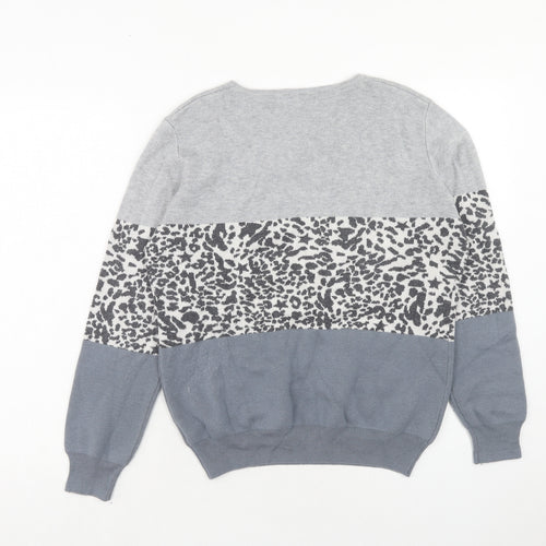 Sarta Womens Grey Round Neck Animal Print Acrylic Pullover Jumper Size M - Leopard Pattern