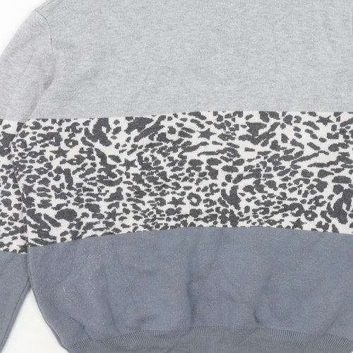 Sarta Womens Grey Round Neck Animal Print Acrylic Pullover Jumper Size M - Leopard Pattern