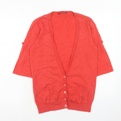 Dorothy Perkins Womens Red V-Neck Cotton Cardigan Jumper Size 12