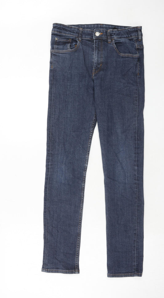 H&M Boys Blue Cotton Skinny Jeans Size 13-14 Years Regular Zip