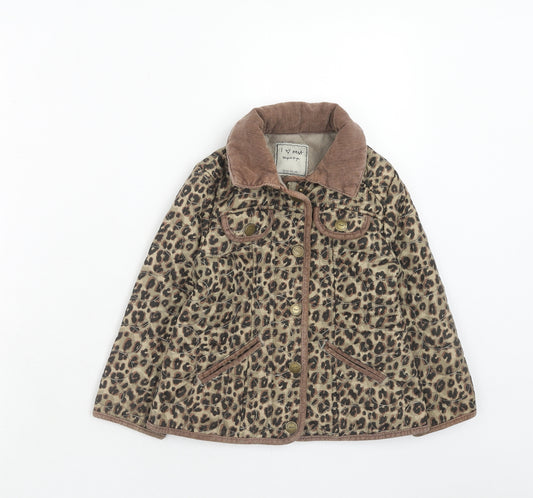 NEXT Girls Brown Animal Print Jacket Size 3-4 Years Zip - Leopard Print