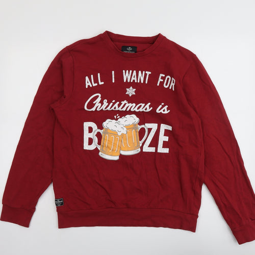 Threadbare Womens Red Cotton Pullover Sweatshirt Size L Pullover - All I want for Christmas is booze Unisex