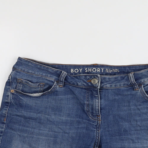 NEXT Womens Blue Cotton Boyfriend Shorts Size 12 L7 in Regular Button