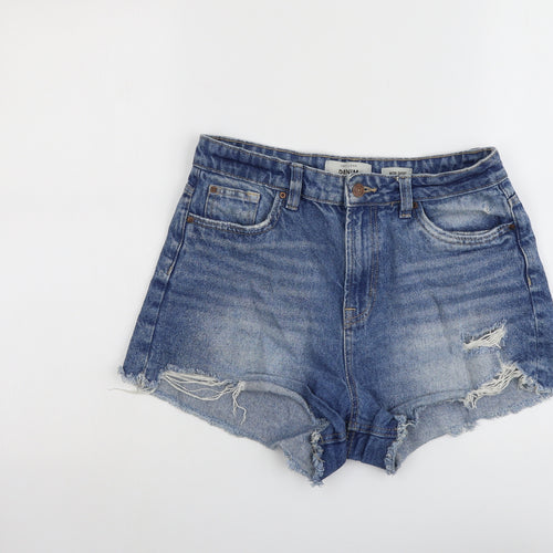 New Look Womens Blue Cotton Mom Shorts Size 10 L3 in Regular Button - Distressed Look