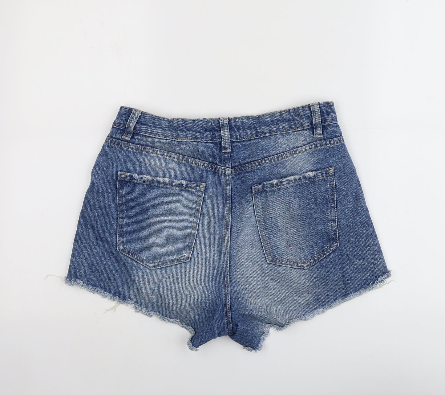 New Look Womens Blue Cotton Mom Shorts Size 10 L3 in Regular Button - Distressed Look