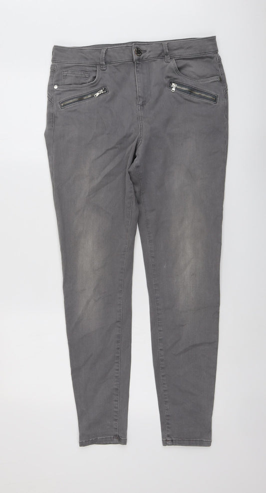 Per Una Womens Grey Cotton Skinny Jeans Size 14 L29 in Regular Button