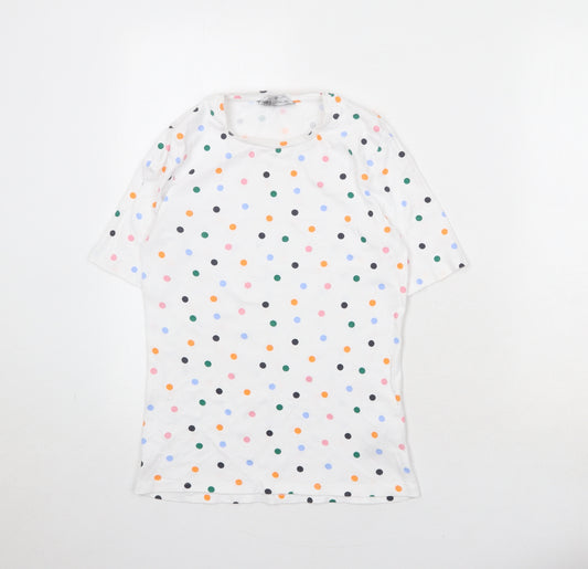 Marks and Spencer Womens White Polka Dot Cotton Basic T-Shirt Size 10 Round Neck