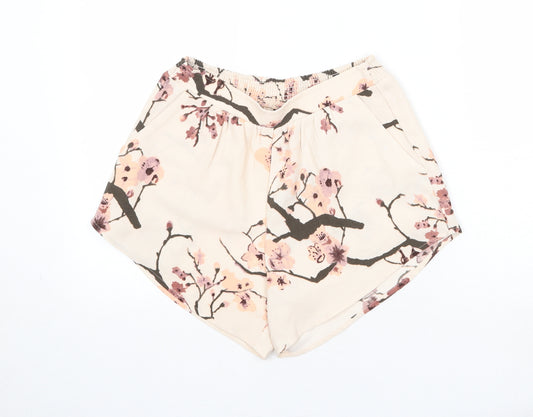 VILA Womens Beige Floral Polyester Basic Shorts Size S Regular Pull On