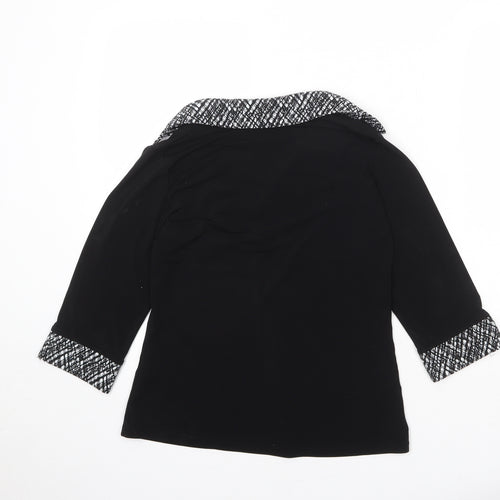 Bonmarché Womens Black Geometric Polyester Basic Blouse Size 12 Collared