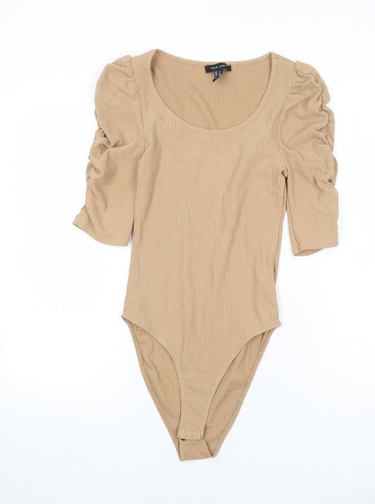 New Look Womens Beige Polyester Bodysuit One-Piece Size 6 Snap