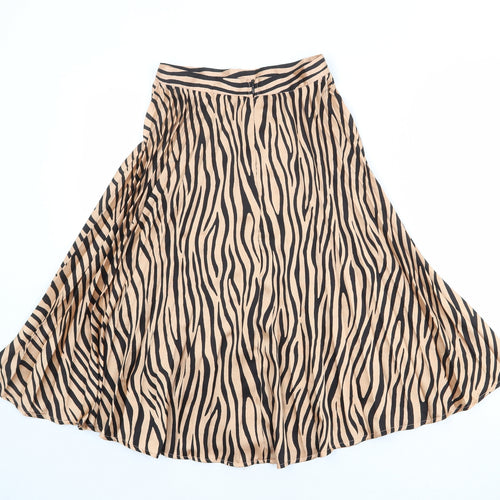 Missguided Womens Beige Animal Print Polyester Pleated Skirt Size 4 Zip - Tiger Pattern