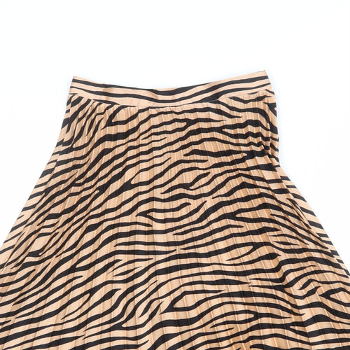 Missguided Womens Beige Animal Print Polyester Pleated Skirt Size 4 Zip - Tiger Pattern