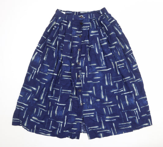 Klass Womens Blue Geometric Viscose Swing Skirt Size 14 Button