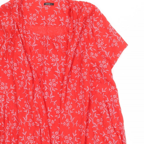 Roman Womens Red Floral Viscose T-Shirt Dress Size 18 Round Neck Pullover