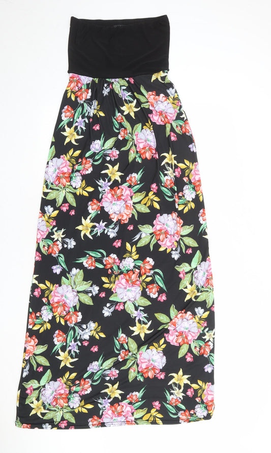 Boohoo Womens Black Floral Polyester Maxi Size 10 Off the Shoulder Pullover