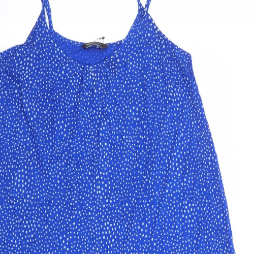 Marks and Spencer Womens Blue Geometric Viscose Slip Dress Size 14 Round Neck Pullover