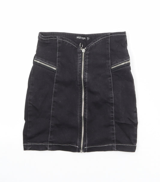 Nasty Gal Womens Black Cotton A-Line Skirt Size 6 Zip