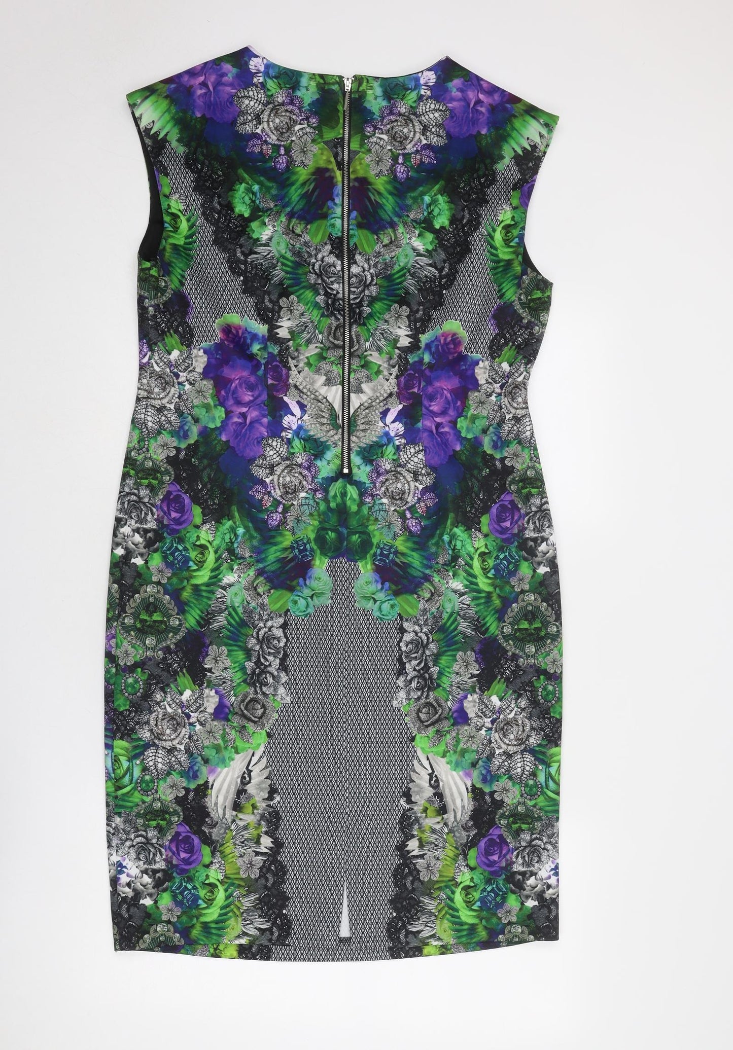 Debenhams Womens Multicoloured Geometric Polyester Shift Size 16 Round Neck Zip