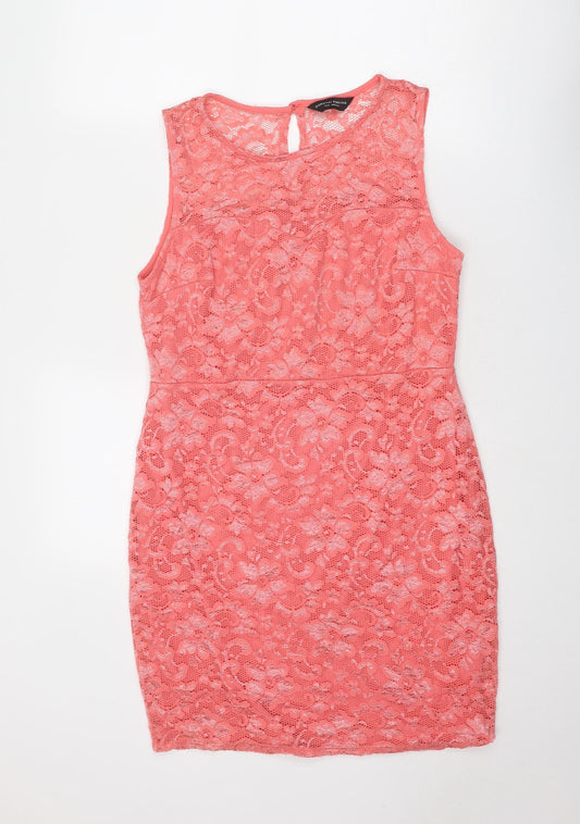 Dorothy Perkins Womens Pink Floral Nylon A-Line Size 14 Round Neck Button