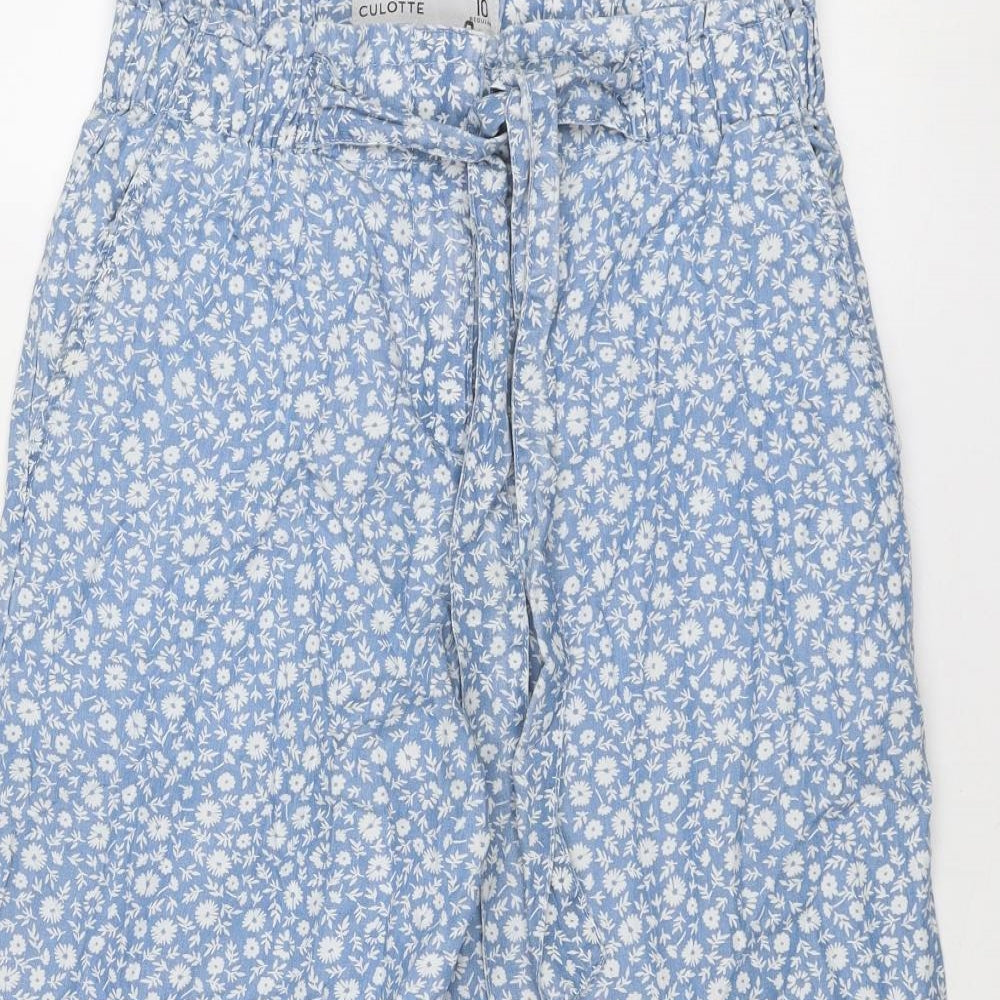 NEXT Womens Blue Floral Lyocell Trousers Size 10 Regular Zip