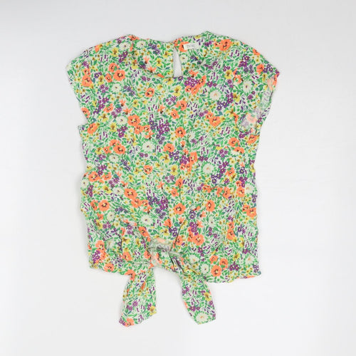 NEXT Girls Multicoloured Floral Viscose Basic Blouse Size 11 Years Round Neck Button