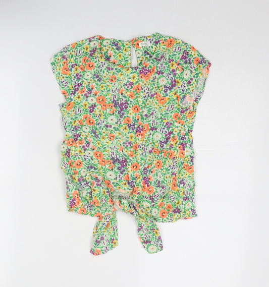 NEXT Girls Multicoloured Floral Viscose Basic Blouse Size 11 Years Round Neck Button