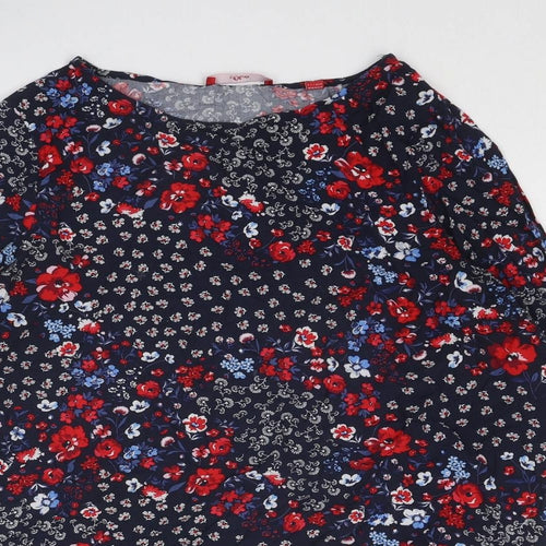 s.Oliver Womens Blue Floral Polyester Basic Blouse Size 14 Round Neck